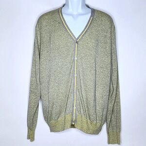 Stephen Tuttle's Men's XL Yellow Gray V-Neck Cardigan Sweater 100% Cotton NWOT